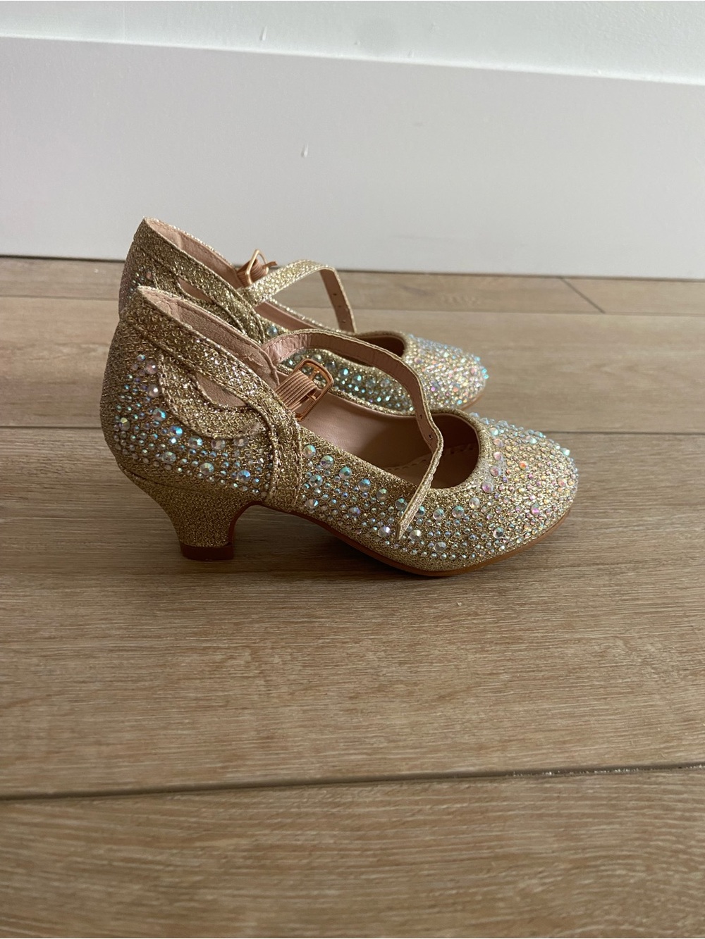 Toddler Girls Gold Glitter Rhinestone Mary Jane Dress Shoes